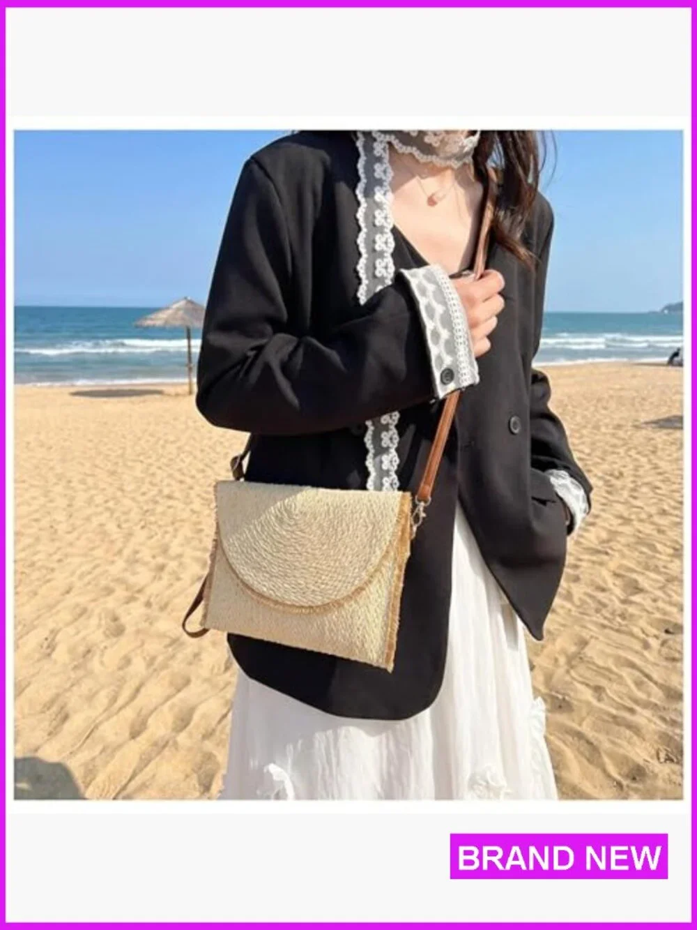 Straw Beach Clutch Purse Summer Woven Handbag Crossbody Envelope Shoulder Bag